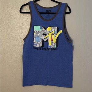 MTV Blue Tank Top with Yellow and Black Logo
